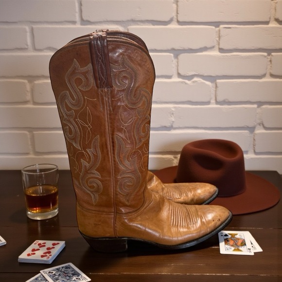 Lucchese‎ 🔥Sz10 Vintage 💰Western Handcrafted Leather Cowboy Boot Rodeo Luxury